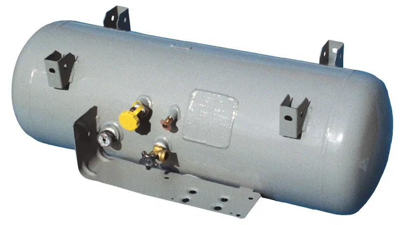 6814 – MANCHESTER Propane Tank, ASME Permanent Mount Tank 7.9 Gallon Capacity 32 Inch Length x 10 Inch Diameter Powde...
